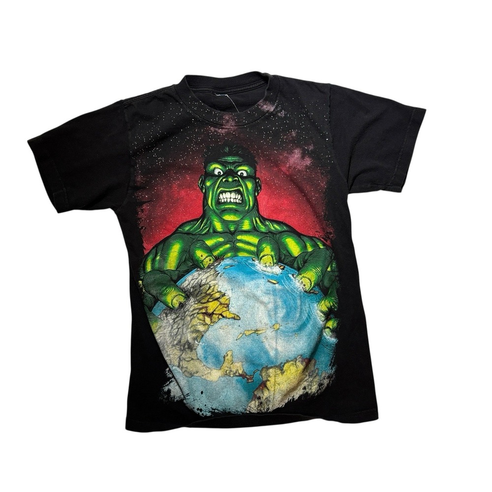 VTG 2007 Marvel Mad Engine Hulk‎ World Big Graphic AOP Comics T-shirt EST Small